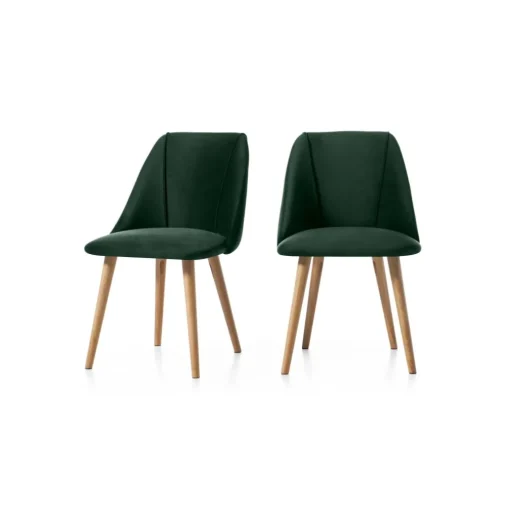 Juego de 2 sillas de comedor Lule – Terciopelo verde pino y roble