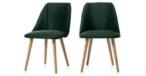 Juego de 2 sillas de comedor Lule – Terciopelo verde pino y roble