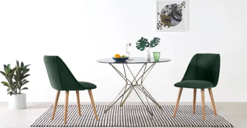 Juego de 2 sillas de comedor Lule – Terciopelo verde pino y roble