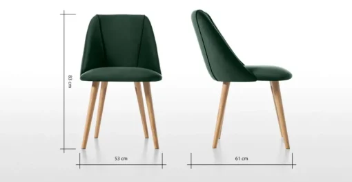 Juego de 2 sillas de comedor Lule – Terciopelo verde pino y roble