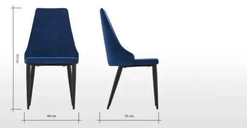 Juego de 2 sillas de comedor Julietta – Terciopelo azul eléctrico