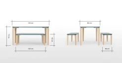 Juego de Comedor de Bancos Alma – Azul Cerceta y Fresno