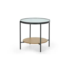 Mesa auxiliar redonda Kameko – Roble y cristal
