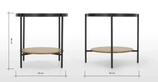 Mesa auxiliar redonda Kameko – Roble y cristal