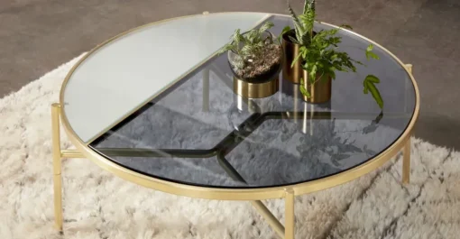 Mesa de Centro Stanley – Acero Dorado y Vidrio