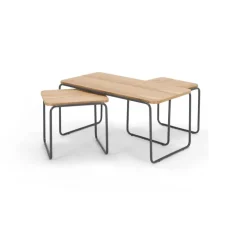 Mesa de Centro y Juego de 2 Mesas Auxiliares Hill – Fresno y gris