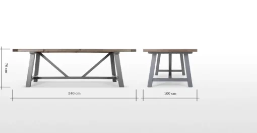 Mesa de Comedor Extra Grande Iona – Madera de Pino y Gris