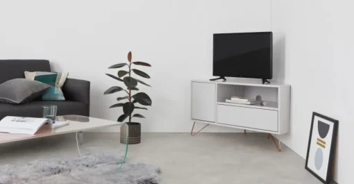 Mueble multimedia esquinero Elona – Gris y cobre