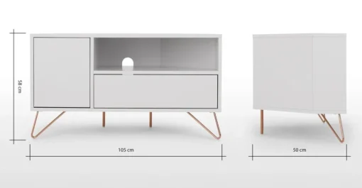 Mueble multimedia esquinero Elona – Gris y cobre