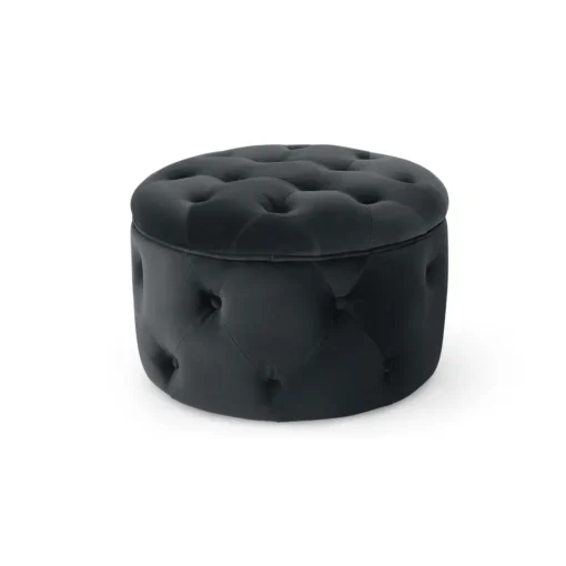 Puf Redondo Pequeño con Almacenaje Hampton – Gris Medianoche