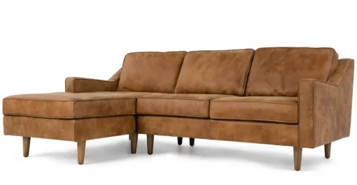 Seccional con Chaise Longue a la Izquierda Dallas – Cuero Canela