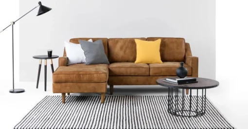 Seccional con Chaise Longue a la Izquierda Dallas – Cuero Canela