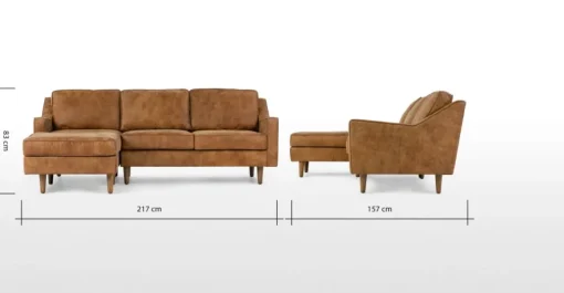 Seccional con Chaise Longue a la Izquierda Dallas – Cuero Canela