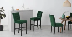 Taburete de bar Flynn – Terciopelo verde pino y negro