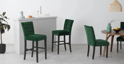 Taburete de bar Flynn – Terciopelo verde pino y negro