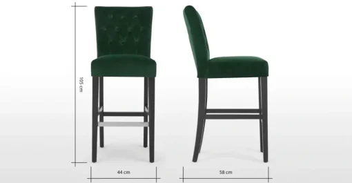 Taburete de bar Flynn – Terciopelo verde pino y negro