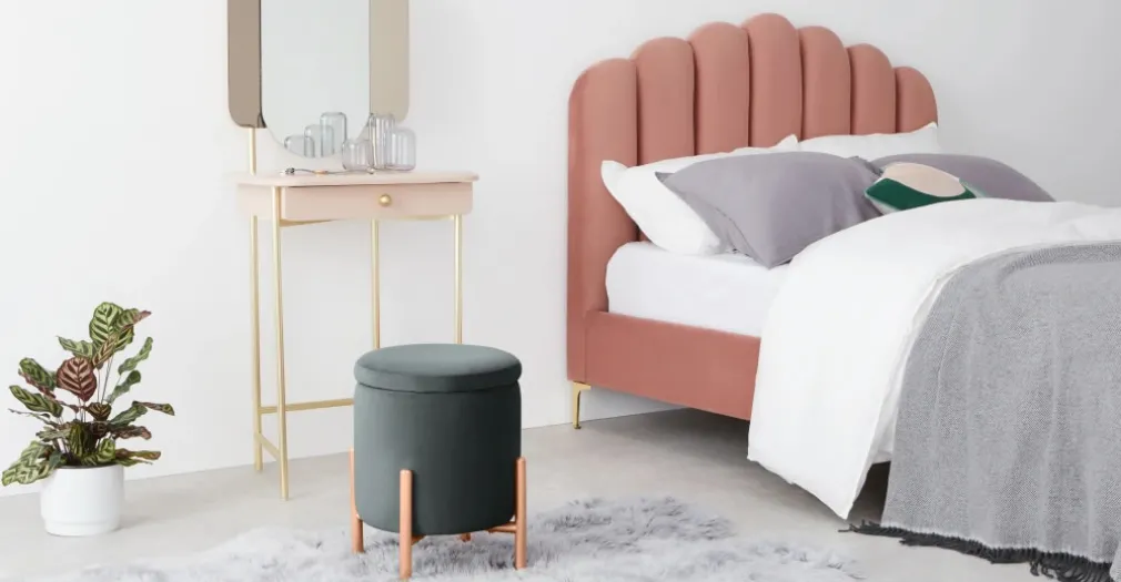 Banco otomana redondo Asare – Terciopelo gris medianoche