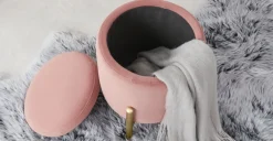 Banco otomana redondo Asare – Terciopelo rosa