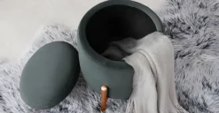 Banco otomana redondo Asare – Terciopelo gris medianoche