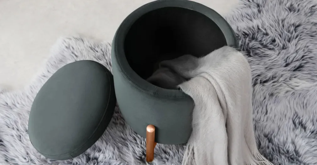 Banco otomana redondo Asare – Terciopelo gris medianoche