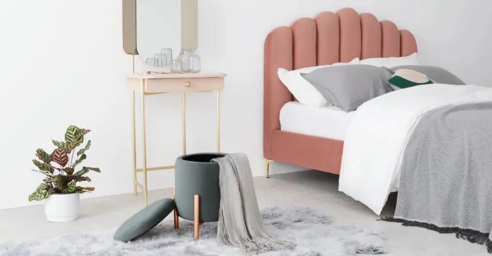 Banco otomana redondo Asare – Terciopelo gris medianoche