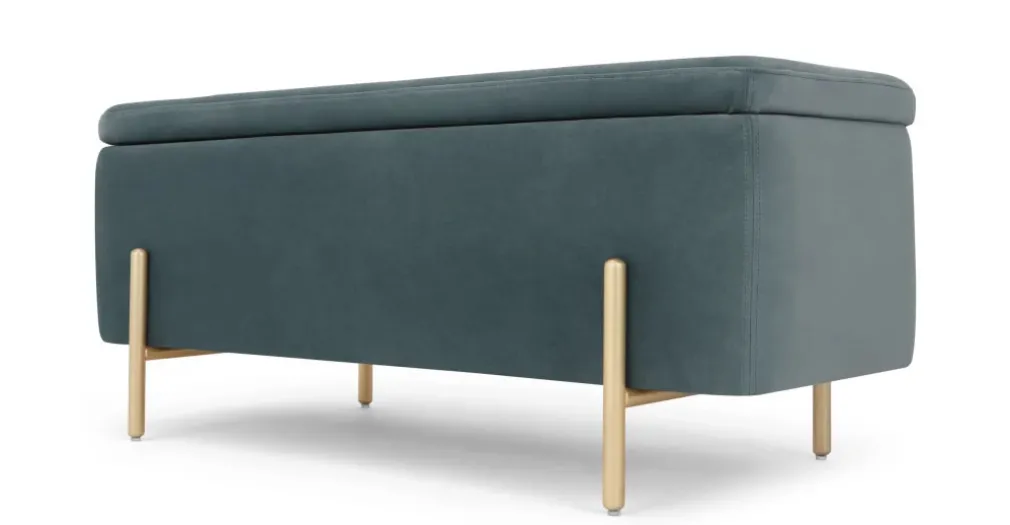 Banco tapizado con almacenaje Asare – Verde Mar