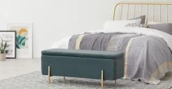 Banco tapizado con almacenaje Asare – Verde Mar