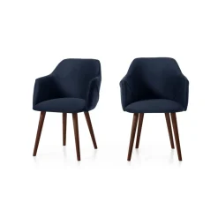 Juego de 2 sillas carver de comedor Lule – Terciopelo azul real y nogal