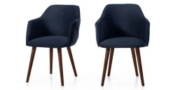 Juego de 2 sillas carver de comedor Lule – Terciopelo azul real y nogal