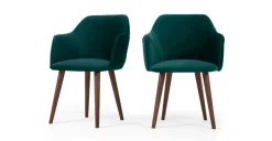 Juego de 2 sillas carver de respaldo alto Lule – Terciopelo azul espuma de mar