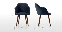 Juego de 2 sillas carver de comedor Lule – Terciopelo azul real y nogal