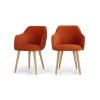 Juego de 2 sillas de comedor con reposabrazos Lule – Terciopelo naranja llama y roble