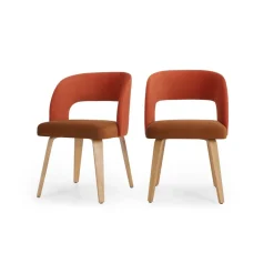 Juego de 2 sillas de comedor Enid – Terciopelo naranja y dorado