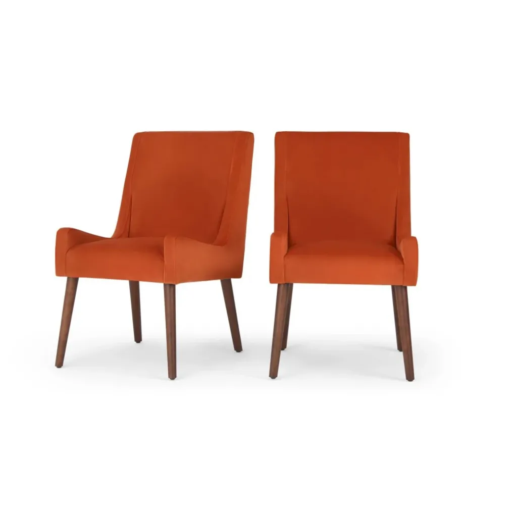 Juego de 2 sillas de comedor Higgs – Terciopelo naranja llama