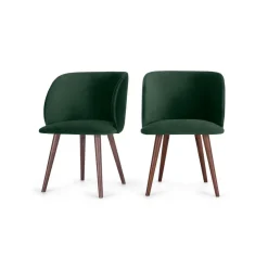 Juego de 2 sillas de comedor Adeline – Terciopelo verde pino y nogal