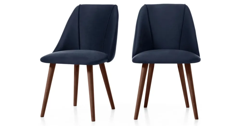 Juego de 2 sillas de comedor Lule – Terciopelo azul real y nogal ⚡