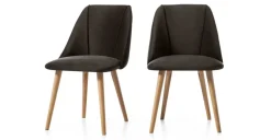 Juego de 2 sillas de comedor Lule – Terciopelo gris nutria y roble