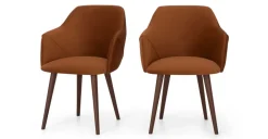 Juego de 2 sillas de comedor con reposabrazos Lule – Terciopelo naranja y nogal
