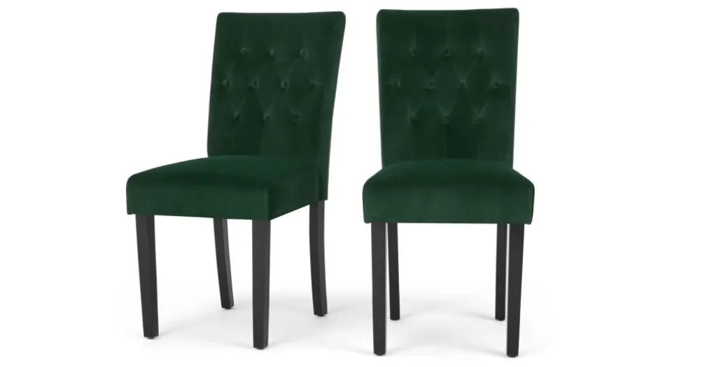 Juego de 2 sillas de comedor Flynn – Terciopelo verde pino y negro