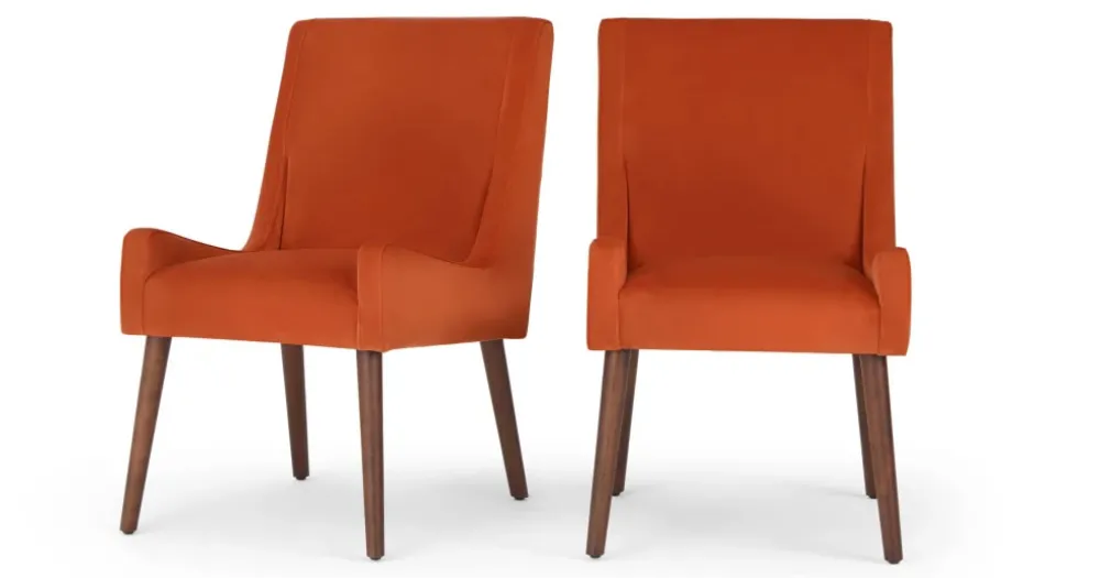 Juego de 2 sillas de comedor Higgs – Terciopelo naranja llama