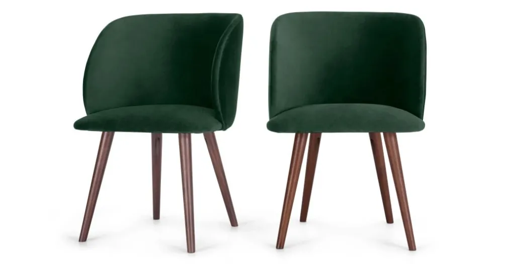 Juego de 2 sillas de comedor Adeline – Terciopelo verde pino y nogal