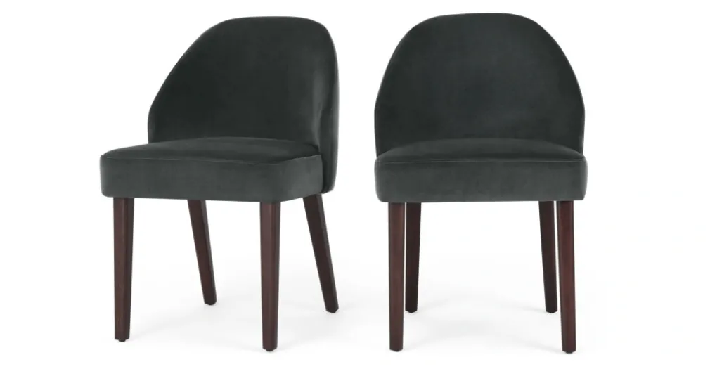 Juego de 2 sillas de comedor Alec – Terciopelo gris medianoche y patas de madera teñida