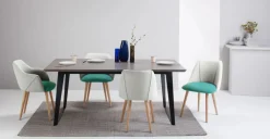 Juego de 2 sillas de comedor Lule – Verde esmeralda y gris granizo