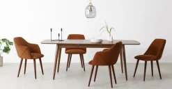 Juego de 2 sillas de comedor Lule – Terciopelo naranja y nogal