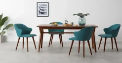 Juego de 2 sillas de comedor Sigrid – Azul mineral y nogal