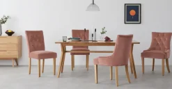 Juego de 2 sillas de comedor Flynn – Terciopelo rosa y abedul