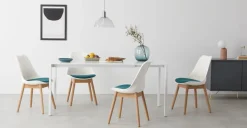 Juego de 2 sillas de comedor Thelma – Tejido blanco y azul