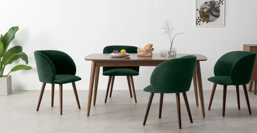 Juego de 2 sillas de comedor Adeline – Terciopelo verde pino y nogal