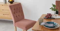 Juego de 2 sillas de comedor Flynn – Terciopelo rosa y abedul