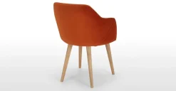 Juego de 2 sillas de comedor con reposabrazos Lule – Terciopelo naranja llama y roble